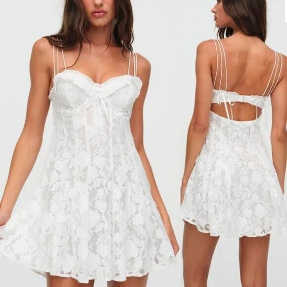 NWT FOR LOVE AND LEMONS KATE SLEEVELESS WHITE LACE MINI DRESS SIZE S - Picture 1 of 6